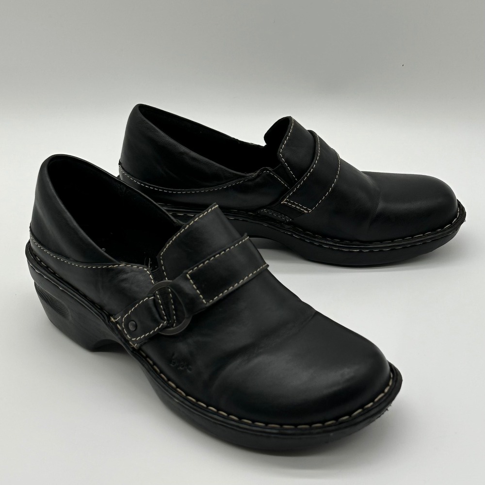 B.O.C. Womens 9.5 Clogs Black Leather Buckle Stitch Loafers Z17103 Rugged Shoes